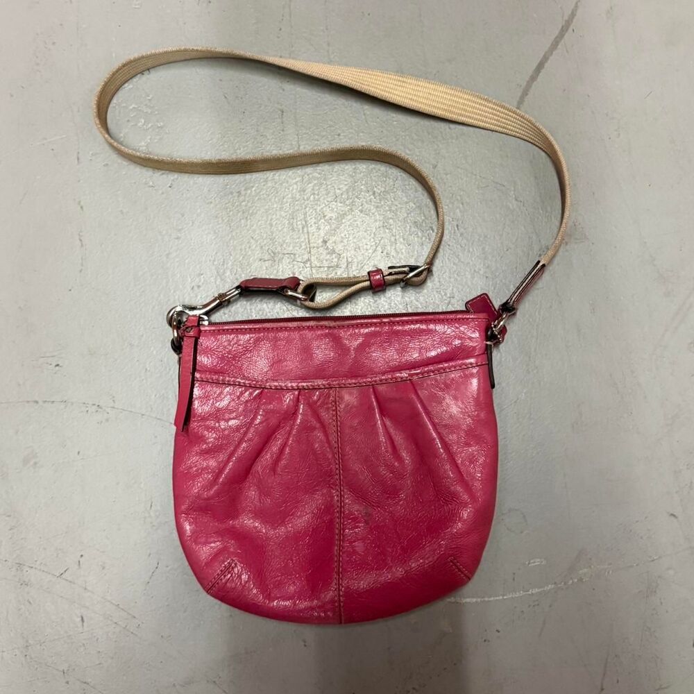 Coach Pink Leather Crossbody Small w/ Fabric Strap Blue Lining MINT CUTE
